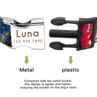 Thumbnail for Personalized Dog Collar Floral, Girl Dog Collar with Metal Buckle, Flowers Pattern Dog Collar, Engraved Dog Collar with Name, Puppy Collar 109