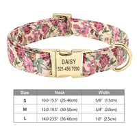 Thumbnail for Personalized Dog Collar Floral, Girl Dog Collar with Metal Buckle, Flowers Pattern Dog Collar, Engraved Dog Collar with Name, Puppy Collar 109