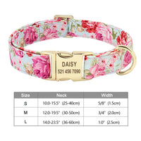 Thumbnail for Personalized Dog Collar Floral, Girl Dog Collar with Metal Buckle, Flowers Pattern Dog Collar, Engraved Dog Collar with Name, Puppy Collar 109