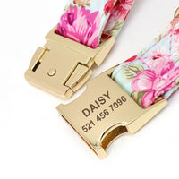 Thumbnail for Personalized Dog Collar Floral, Girl Dog Collar with Metal Buckle, Flowers Pattern Dog Collar, Engraved Dog Collar with Name, Puppy Collar 109
