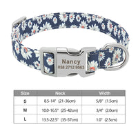 Thumbnail for Personalized Dog Collar Floral, Girl Dog Collar with Metal Buckle, Flowers Pattern Dog Collar, Engraved Dog Collar with Name, Puppy Collar 109