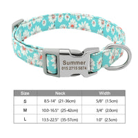 Thumbnail for Personalized Dog Collar Floral, Girl Dog Collar with Metal Buckle, Flowers Pattern Dog Collar, Engraved Dog Collar with Name, Puppy Collar 109