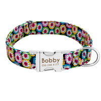 Thumbnail for Personalized Dog Collar Floral, Girl Dog Collar with Metal Buckle, Flowers Pattern Dog Collar, Engraved Dog Collar with Name, Puppy Collar 109