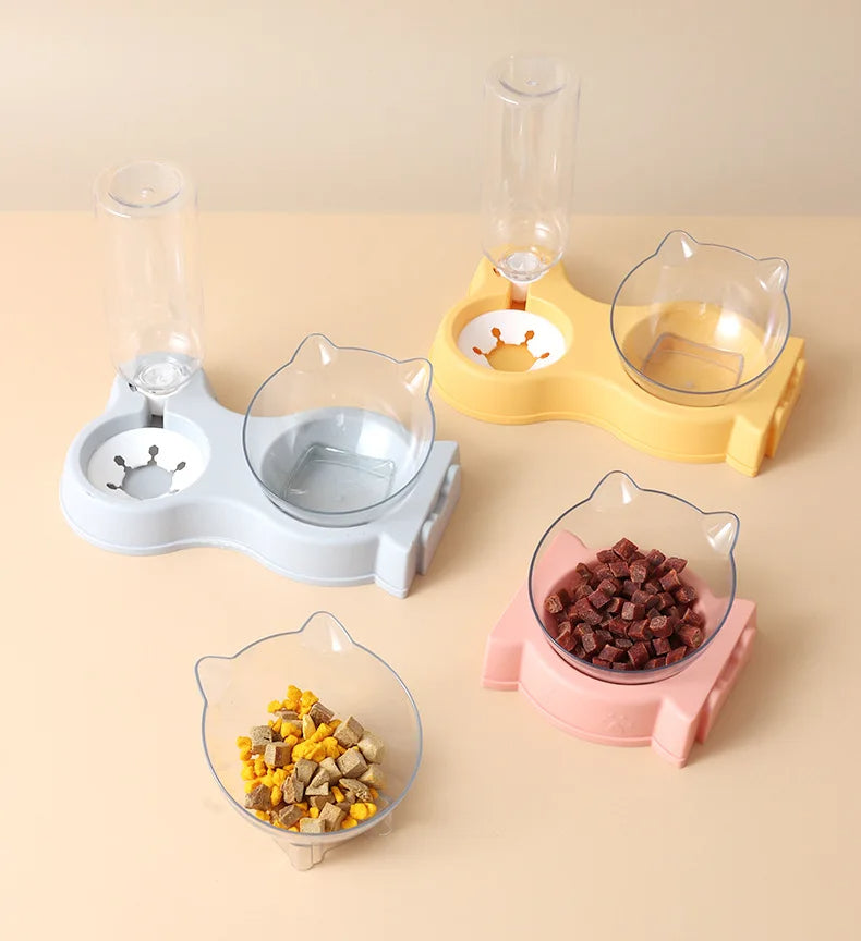 2 PCS Cat Food Bowl Automatic Feeder Water Dispenser Pet Dog Cat Food Container Drinking Raised Stand Dish bowl Pet Waterer Feeder water fountain 134