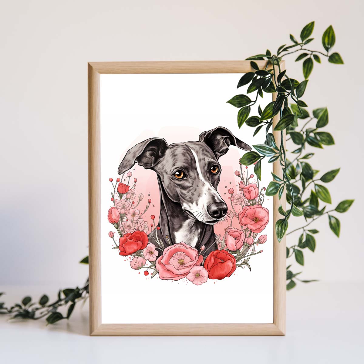 Cute Valentine Puppy Heart, Valentine Dog Canvas Print, Cute Greyhound Love Canvas Wall Art, Valentine's Dog Painting, Valentine's Canvas, Pet Lover, Valentines Gift