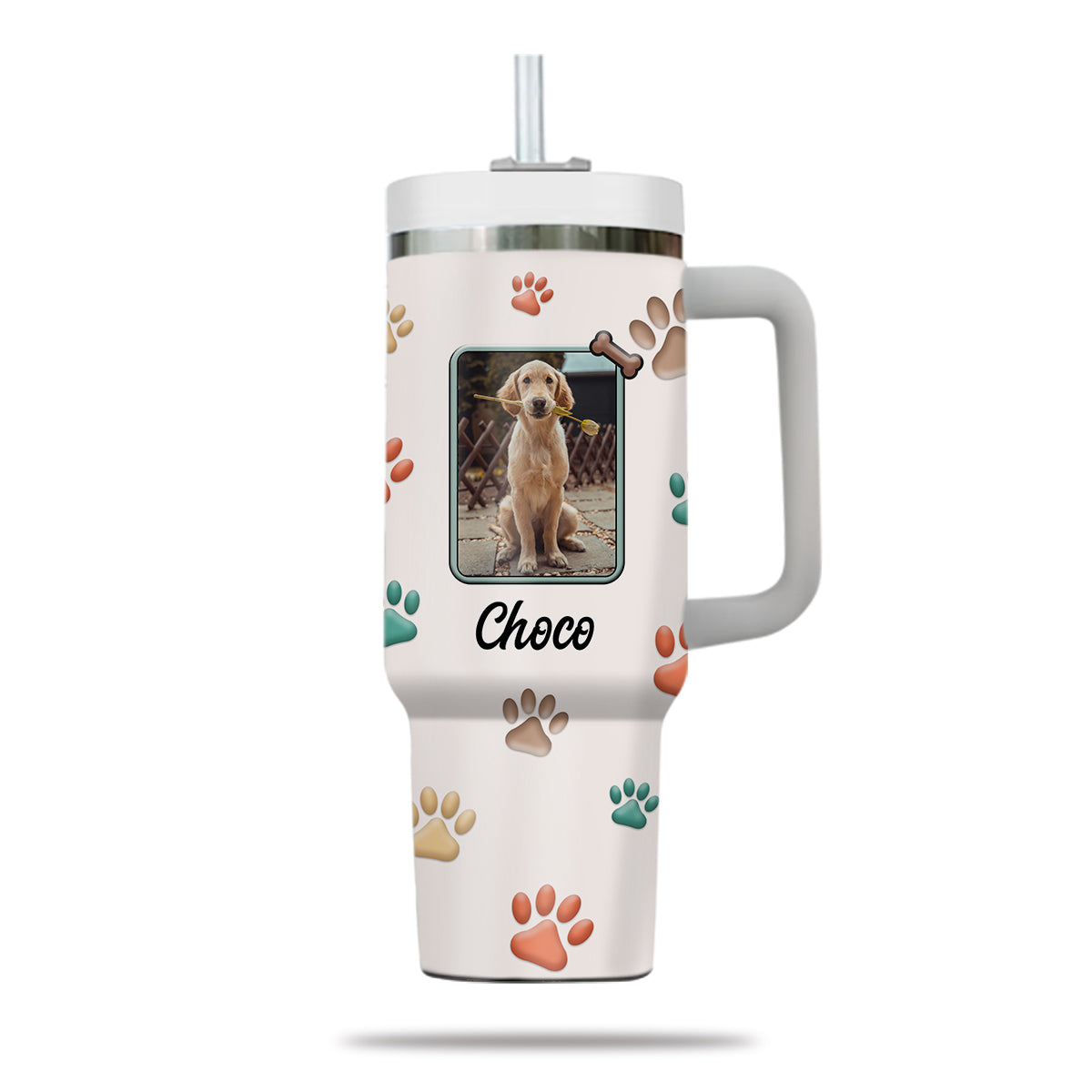 Best Dog Mom Ever 40oz Tumbler, Custom Pet Photo Tumbler 40oz With Handle, Dog Photo Tumbler, Puppies Tumbler with Straw, Dog Lover Tumbler, Favorite Pet Tumbler, Stainless Steel Tumbler, Insulated Tumbler, Pet Photo Gift with Custom Pet Image 04