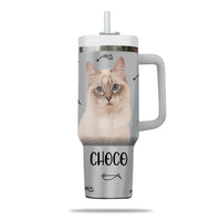 Thumbnail for Custom Pet Photo Tumbler 40oz With Handle, Watercolor Pet Portrait From Photo Tumbler, Personalized Cat Face Photo Tumbler with Straw, Cat Lover Tumbler, Stainless Steel Tumbler, Insulated Tumbler 16