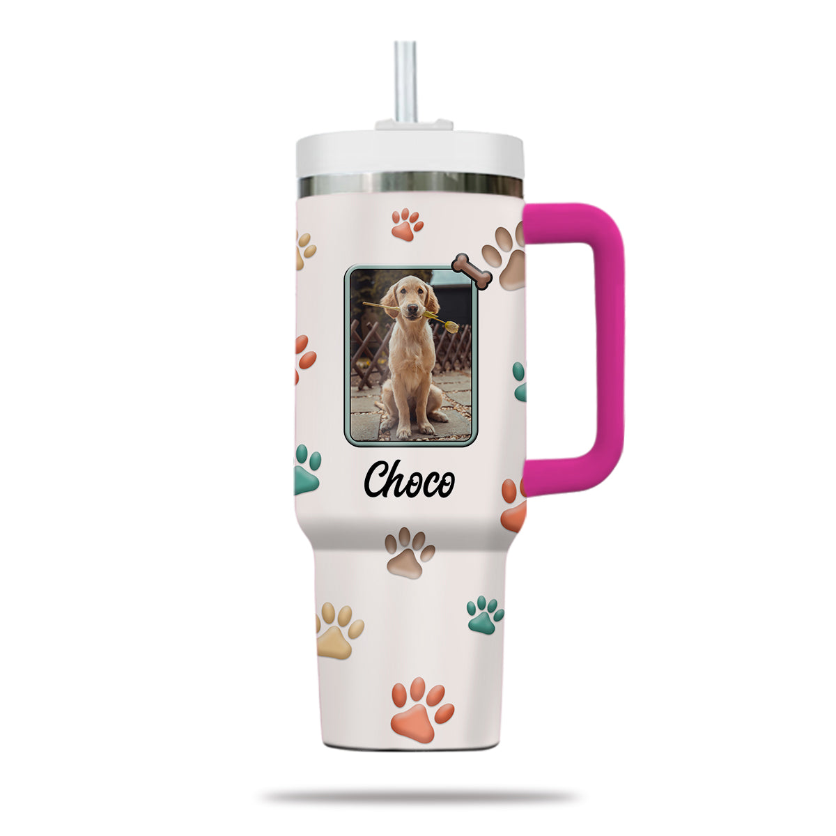 Best Dog Mom Ever 40oz Tumbler, Custom Pet Photo Tumbler 40oz With Handle, Dog Photo Tumbler, Puppies Tumbler with Straw, Dog Lover Tumbler, Favorite Pet Tumbler, Stainless Steel Tumbler, Insulated Tumbler, Pet Photo Gift with Custom Pet Image 04