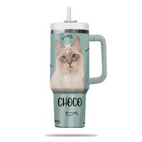 Thumbnail for Custom Pet Photo Tumbler 40oz With Handle, Watercolor Pet Portrait From Photo Tumbler, Personalized Cat Face Photo Tumbler with Straw, Cat Lover Tumbler, Stainless Steel Tumbler, Insulated Tumbler 16