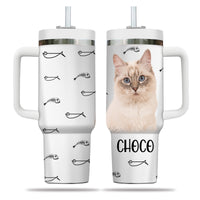 Thumbnail for Custom Pet Photo Tumbler 40oz With Handle, Watercolor Pet Portrait From Photo Tumbler, Personalized Cat Face Photo Tumbler with Straw, Cat Lover Tumbler, Stainless Steel Tumbler, Insulated Tumbler 16