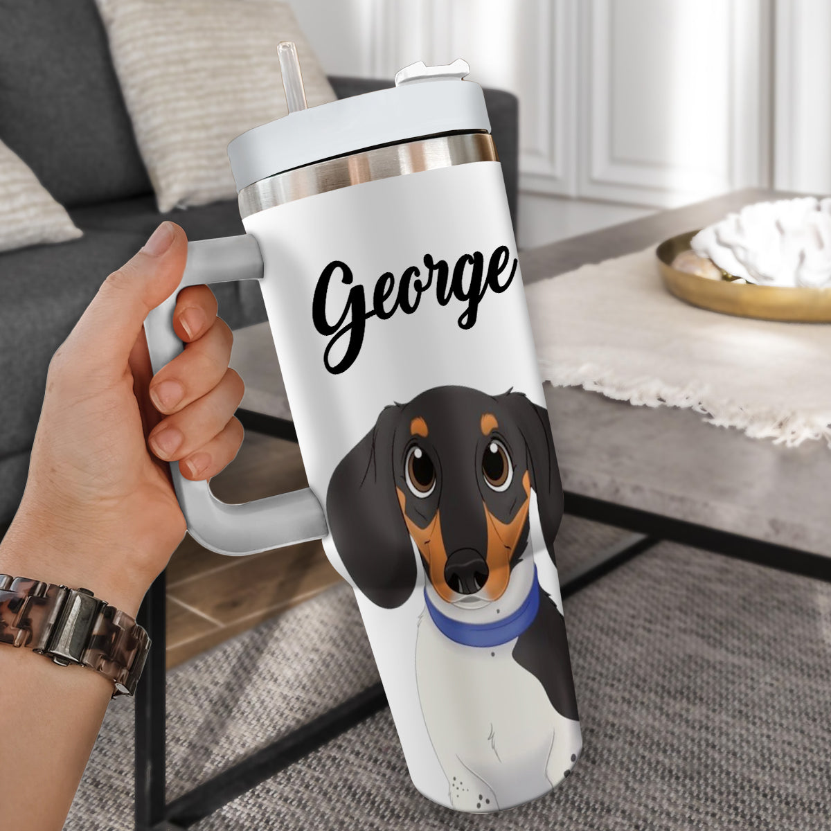 Custom Pet Photo Tumbler 40oz With Handle, Watercolor Pet Portrait From Photo Tumbler, Cartoon Style, Puppies Tumbler with Straw, Dog Lover Tumbler, Favorite Pet Tumbler, Stainless Steel Tumbler, Insulated Tumbler, Pet Photo Gift with Custom Pet Image 22