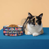 Thumbnail for Personalized Dog Pet Cat Bowls, Teal Boho Book Lovers Library Custom Pet Bowls for Dogs and Cats, Eclectic Modern Spotted Dishes With Name, Ceramic Custom Cute Dog Bowls, Designer Large and Small Dog Cat Pet Bowls Dish, Gift for Pet