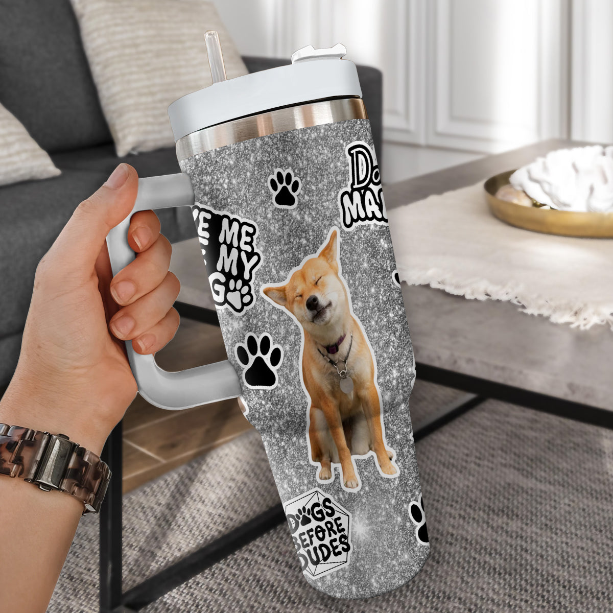 Custom Pet Photo Tumbler 40oz With Handle, Watercolor Pet Portrait From Photo Tumbler, Puppies Tumbler with Straw, Dog Lover Tumbler, Favorite Pet Tumbler, Stainless Steel Tumbler, Insulated Tumbler, Pet Photo Gift with Custom Pet Image 21