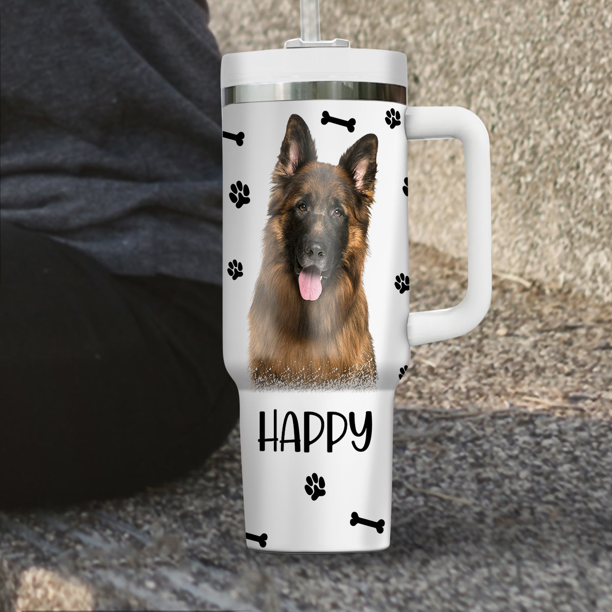 Custom Pet Photo Tumbler 40oz With Handle, Watercolor Pet Portrait From Photo Tumbler, Personalized Dog Face Photo Tumbler with Straw, Dog Lover Tumbler, Stainless Steel Tumbler, Insulated Tumbler 15