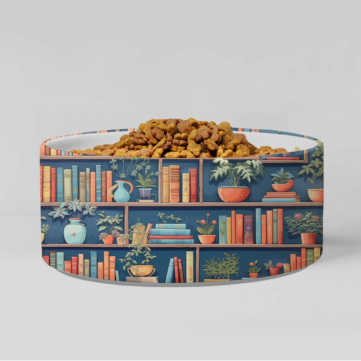 Personalized Dog Pet Cat Bowls, Teal Boho Book Lovers Library Custom Pet Bowls for Dogs and Cats, Eclectic Modern Spotted Dishes With Name, Ceramic Custom Cute Dog Bowls, Designer Large and Small Dog Cat Pet Bowls Dish, Gift for Pet