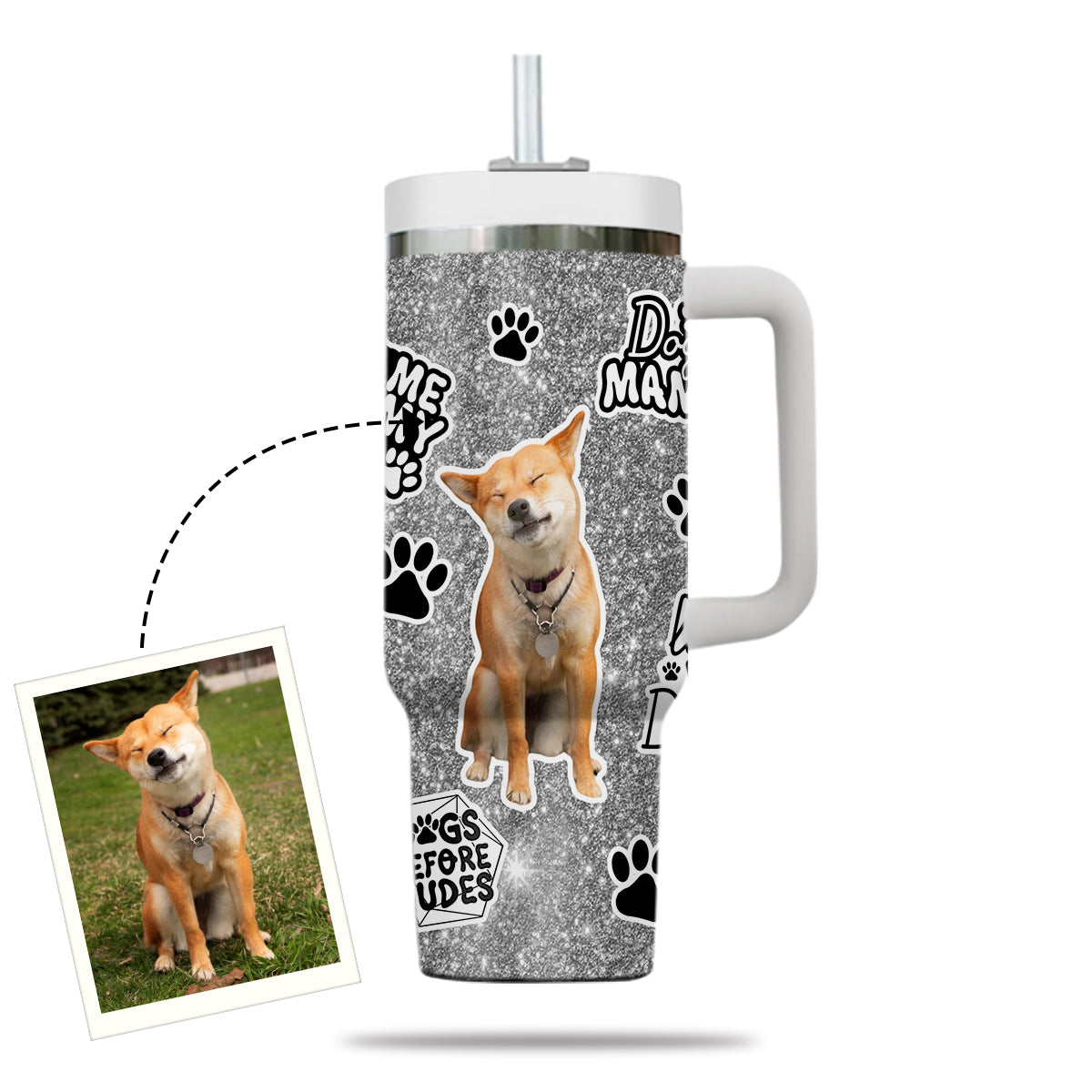 Custom Pet Photo Tumbler 40oz With Handle, Watercolor Pet Portrait From Photo Tumbler, Puppies Tumbler with Straw, Dog Lover Tumbler, Favorite Pet Tumbler, Stainless Steel Tumbler, Insulated Tumbler, Pet Photo Gift with Custom Pet Image 21