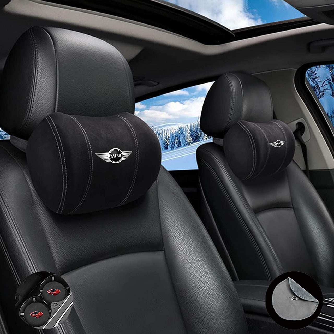 Custom-Fit for Cars, Car Headrest (2 Piece) Premium Memory Foam Car Neck Pillow with Logo