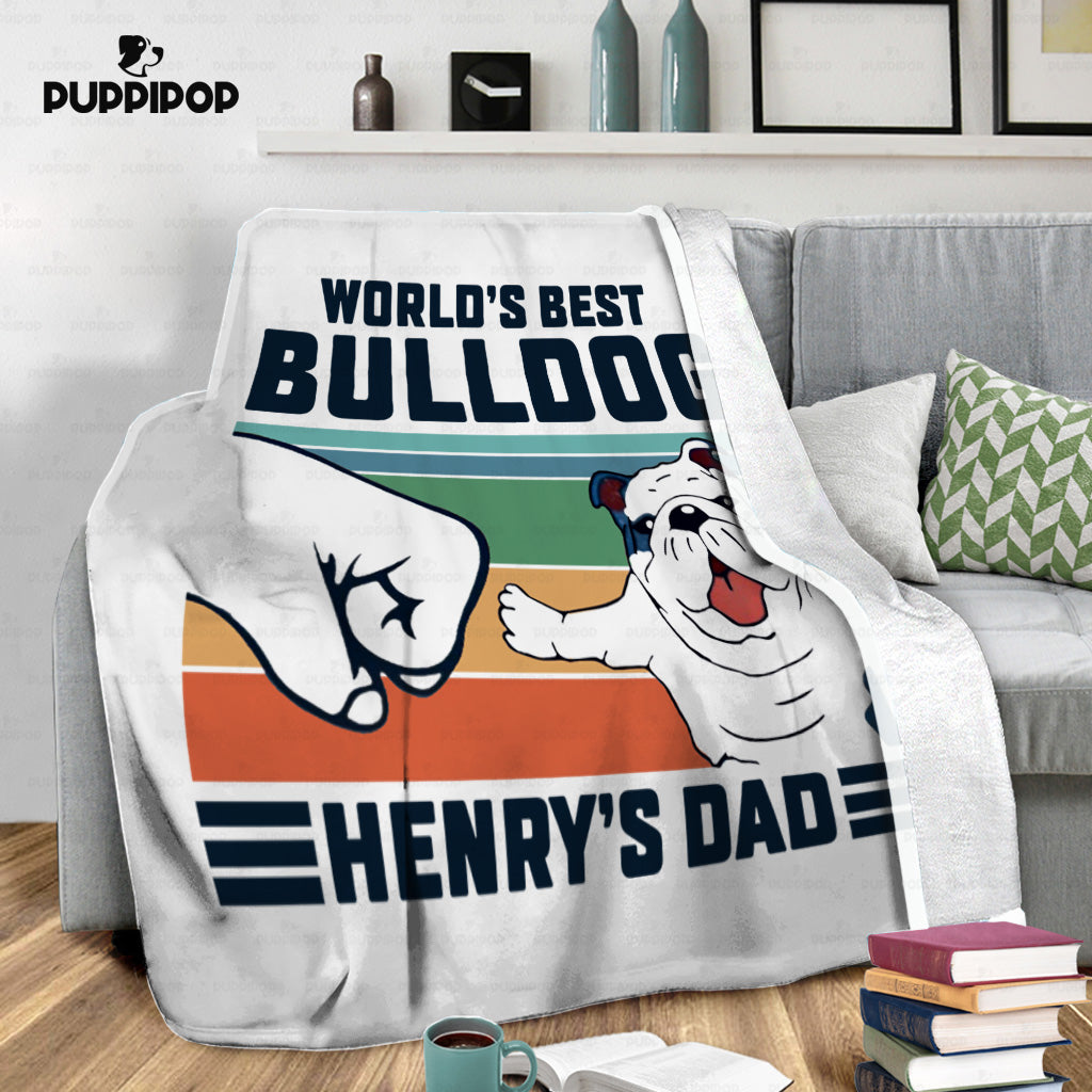 Personalized Dog Gift Idea - World's Best Bulldog Dad Gift For Dog Dad - Fleece Blanket