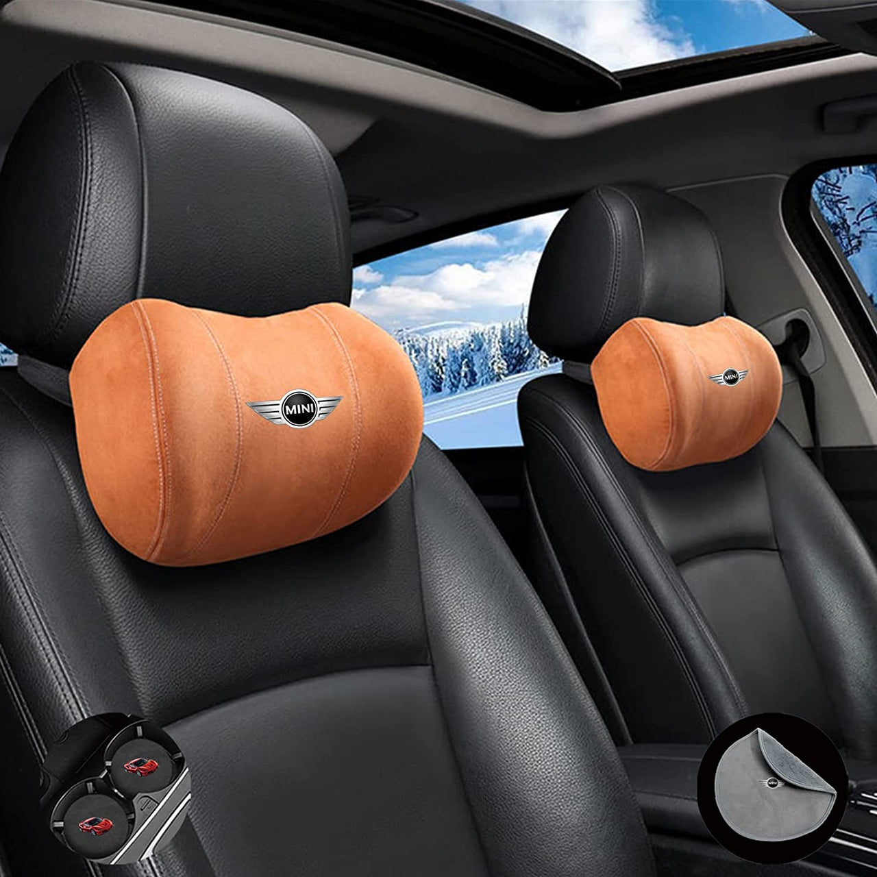 Custom-Fit for Cars, Car Headrest (2 Piece) Premium Memory Foam Car Neck Pillow with Logo