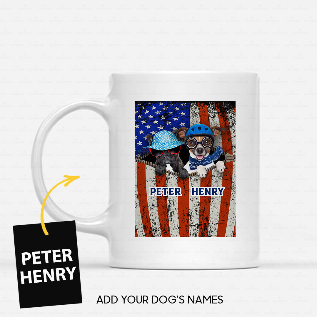 Personalized Dog Gift Idea - Dog With Blue Helmet And Dog With Red Glasses For Dog Lovers - White Mug