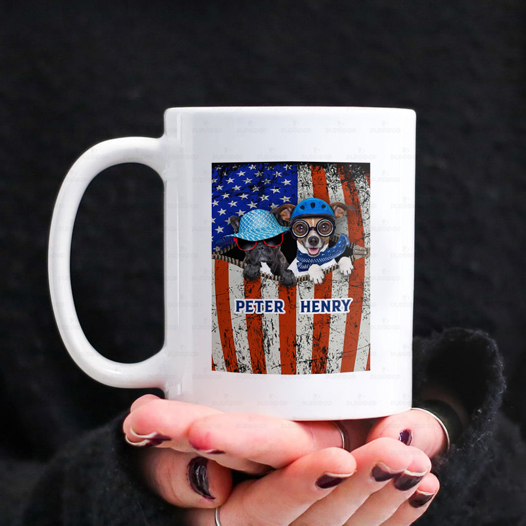 Personalized Dog Gift Idea - Dog With Blue Helmet And Dog With Red Glasses For Dog Lovers - White Mug