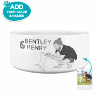 Thumbnail for Personalized Dog Gift - Black And White You And Puppy Line Art For Puppy Lovers - Pet Bowl