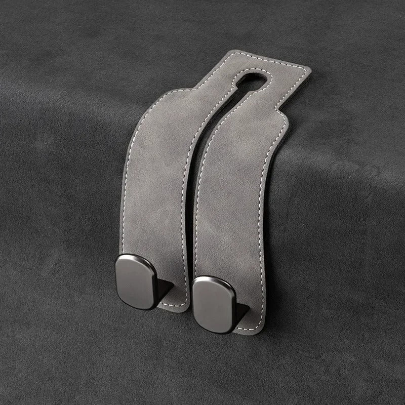 Premium Suede Car Headrest Hook – Dual Hanger & Rear Seat Phone Holder Organizer