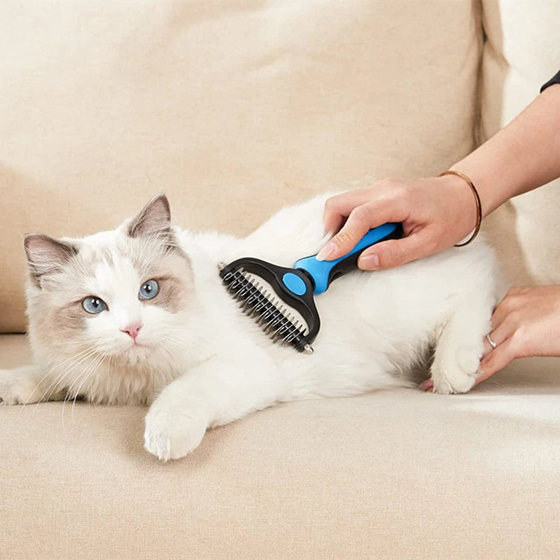 2pcs Grooming Brush For Pet Dog Cat Deshedding Tool Rake Comb Fur Remover Reduce 2-Side Dematting Tool For Pets Grooming Brush Double Sided,, Gift For Pet 83