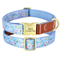 Thumbnail for Personalized Dog Collar Vintage, Girl Dog Collar with Metal Buckle, Flowers Pattern Dog Collar, Engraved Dog Collar with Name, Puppy Collar 135