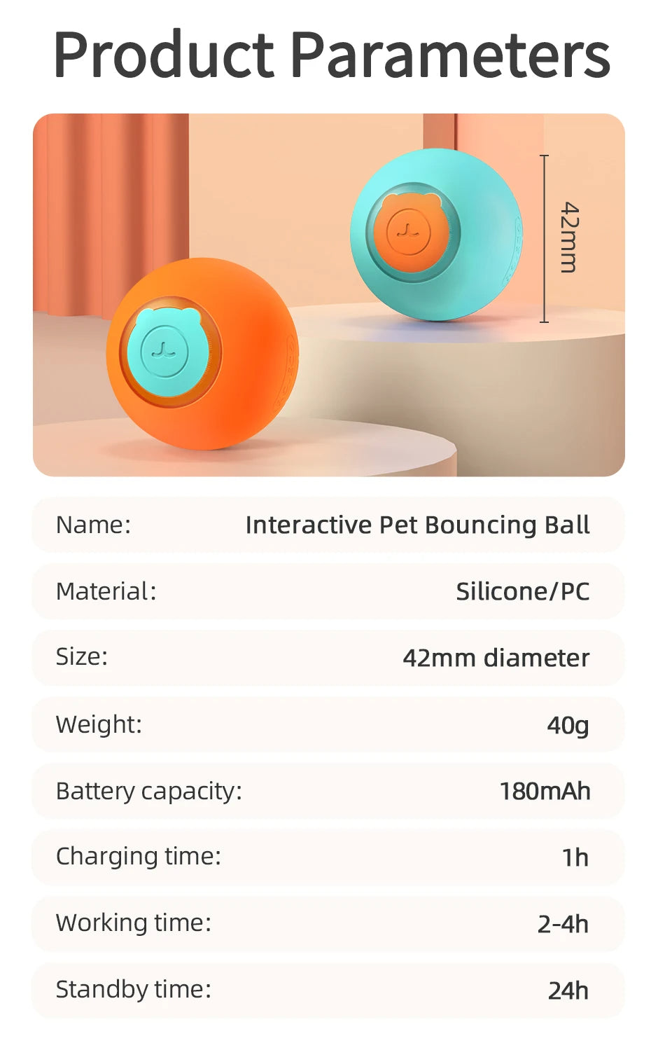 Interactive Pet Ball Peppy Pet Ball Cat Toys Automatic Rolling Ball Automatic Moving Bouncing Rotating Ball Pet Ball Toys for Pet Dog Cat, Puppy Toys, Gift For Pet 54