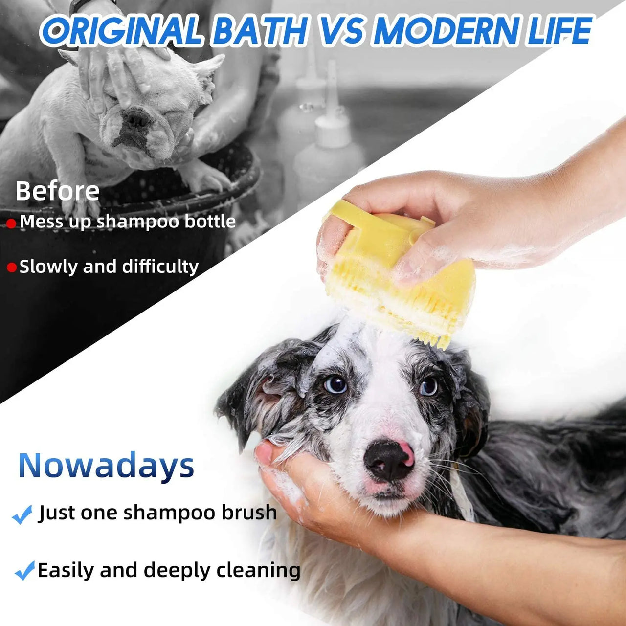 2PCS Pet Shampoo Brush Grooming Scrubber Comb with Massage for Dogs and Cats - Soft Silicone Rubber Bristles For Bathing and Brushing Short Hair,, Gift For Pet 85