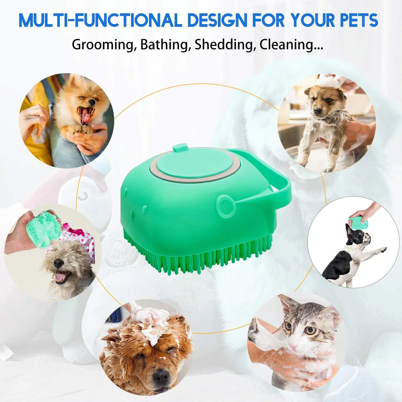 2PCS Pet Shampoo Brush Grooming Scrubber Comb with Massage for Dogs and Cats - Soft Silicone Rubber Bristles For Bathing and Brushing Short Hair,, Gift For Pet 85