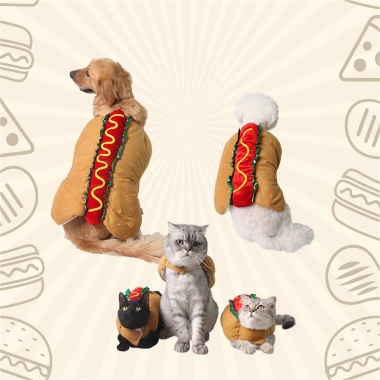 Pet Transformation Costume Folding Clothes Dog Shirts for Small Dogs Halloween Costumes Dog Burger Outfit Cat Hotdog Clothes, Gift For Pet 79