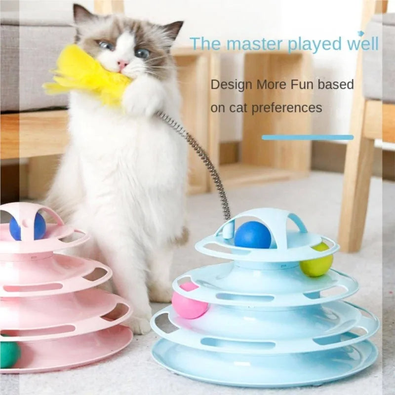 4-Layer Cat Turntable Toy - Interactive Play Track Tower, Colorful Balls Exerciser Game, Fun Puzzle Kitty Toy 129