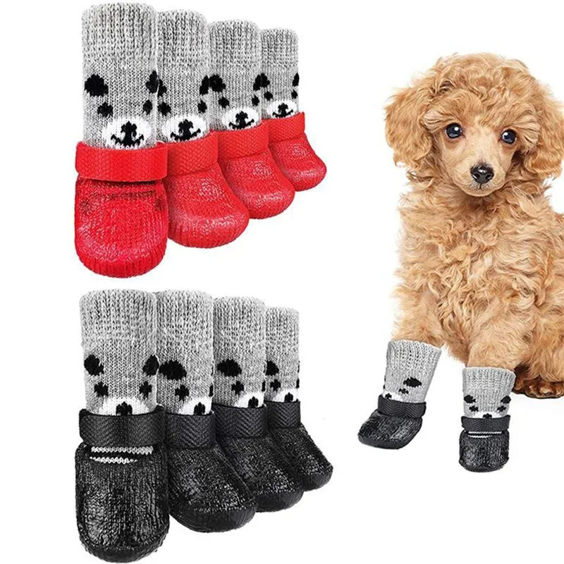 4pc/Set Dog Sock Anti-Slip Dog Booties with Strap Traction, Paw Protection for Indoor Hardwood Floor Outdoor, for Small to Large Dogs & Cats, Gift For Pet 80