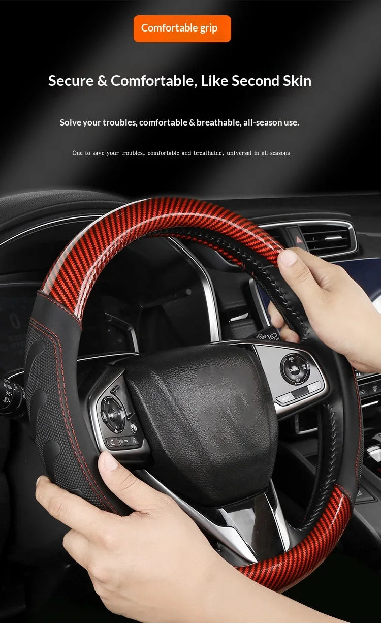 Carbon Fiber Style Steering Wheel Cover – Breathable Anti-Slip Wear-Resistant Universal Interior Accessory