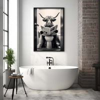 Thumbnail for Highland Cow  Sitting on the Toilet Reading a Newspaper, Funny Bathroom Wall Decor, Funny Animal Print, Home Printables, Digital Download