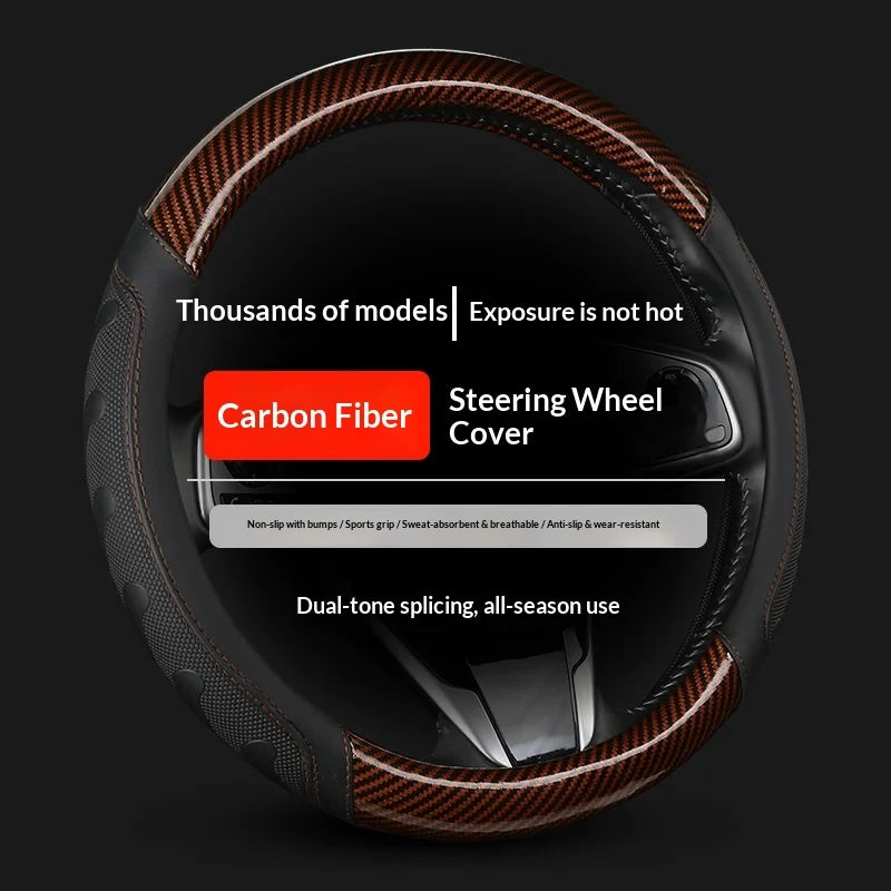 Carbon Fiber Style Steering Wheel Cover – Breathable Anti-Slip Wear-Resistant Universal Interior Accessory
