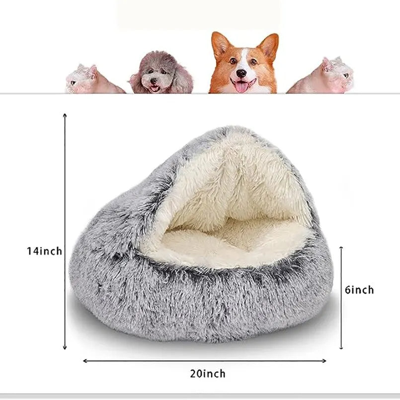 Cat Bed Round Soft Plush Fluffy Cave Hooded Cat Bed Donut for Dogs & Cats, Faux Fur Cuddler Round Cushion Comfortable Self Warming Pet Bed, Machine Washable 97