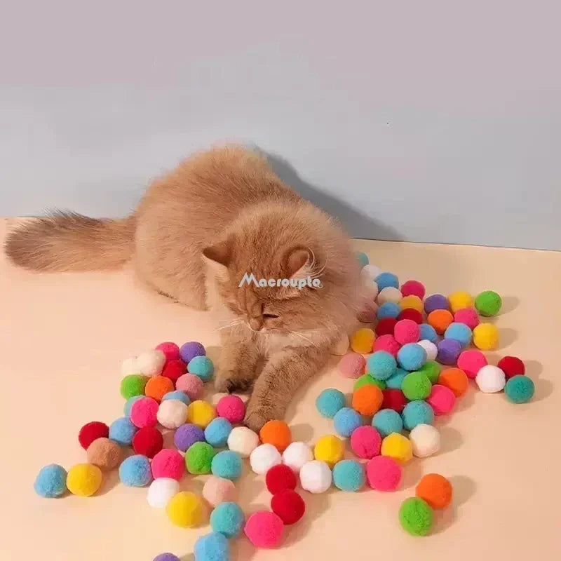 2 PCS Cat Toy Ball Launcher Toy Shooter, Silent Plush Elastic Cat Ball Toy with 80Pcs Pom Pom Balls's Kitty Toys, Cat Toys Interactive for Indoor Peppy Pet Cats Exercise Games  127