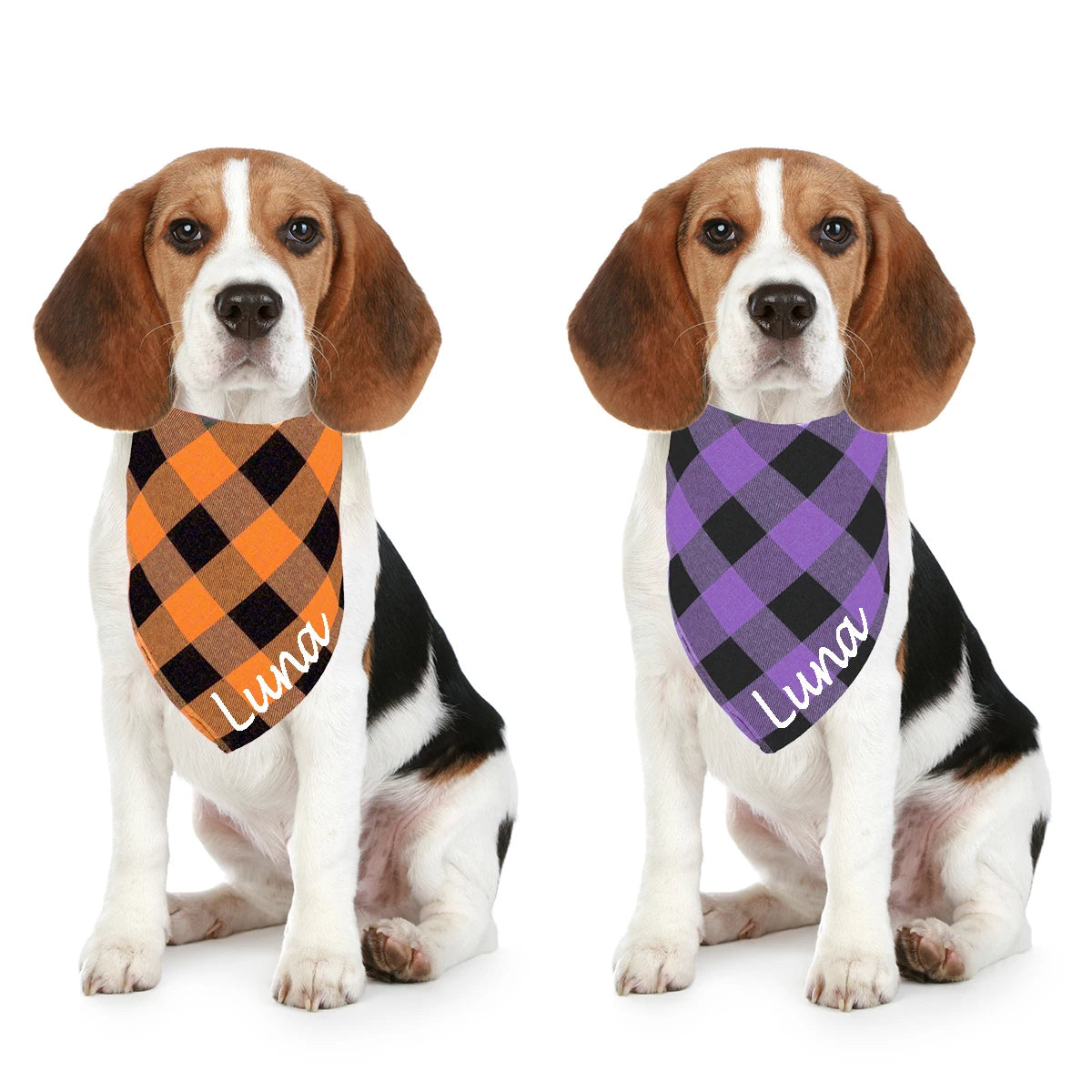 2PCS Personalized Name ID Pet Bandanas for Dog Cat Plaid Triangular Bib Scarf Collar Pet Items Puppy Accessories 112