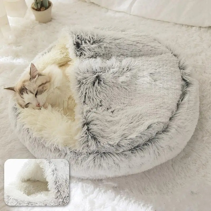 Cat Bed Round Soft Plush Fluffy Cave Hooded Cat Bed Donut for Dogs & Cats, Faux Fur Cuddler Round Cushion Comfortable Self Warming Pet Bed, Machine Washable 97