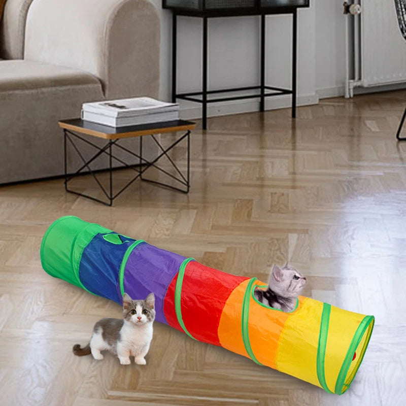 Cat Tunnel, Cat Tubes for Indoor Cats Collapsible Cat Play Toy for Puzzle Exercising Hiding Training and Running with a Red Fun Ball and 2 Holes (25&120cm) (Colorful) 98
