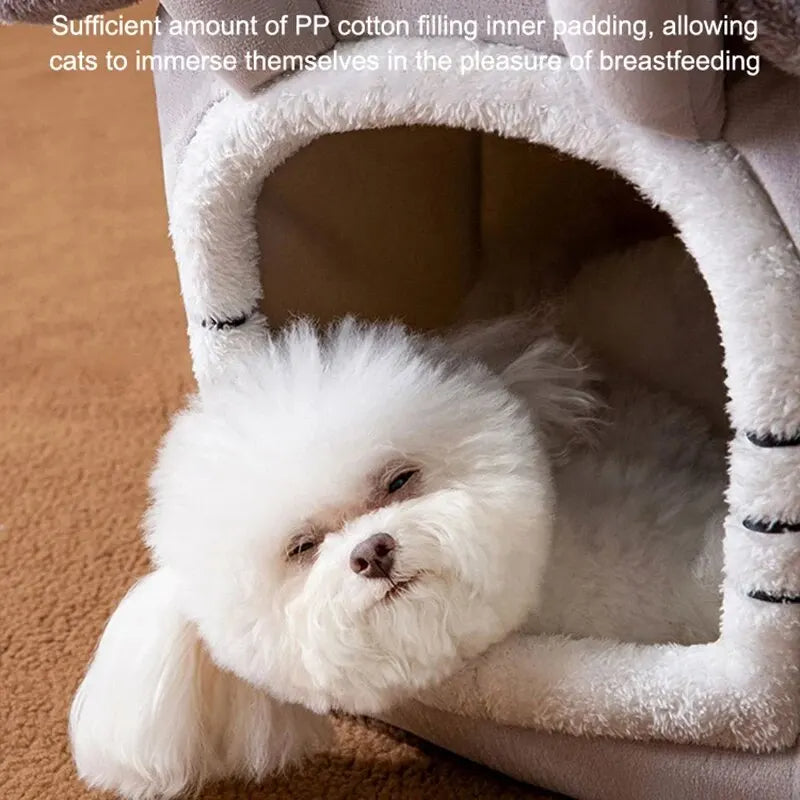 Cat / Dog House Bed - Removable Cushions - Soft Indoor - Pet Bed 115