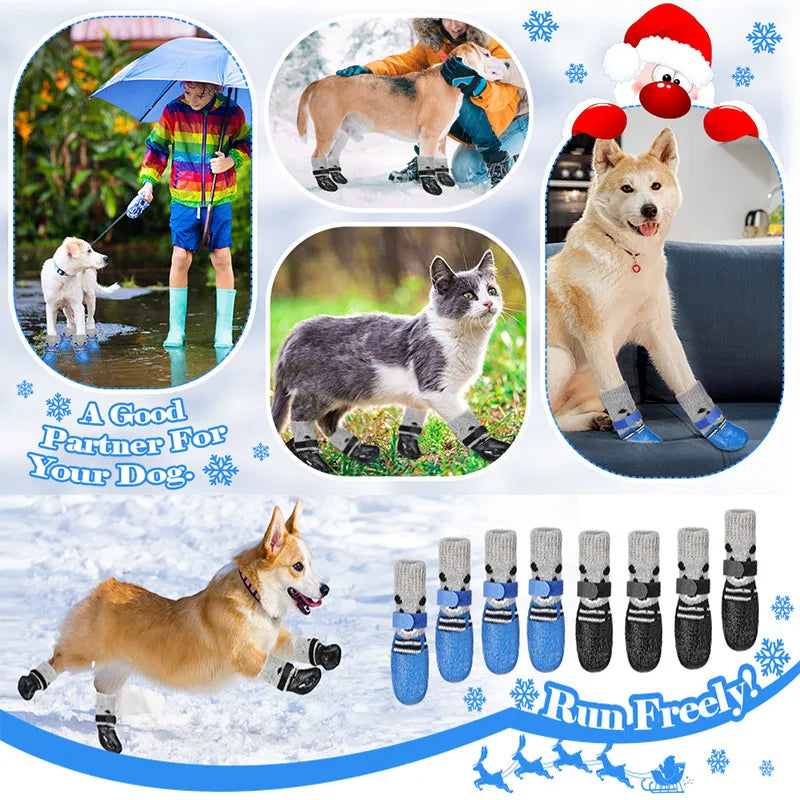 4pc/Set Dog Sock Anti-Slip Dog Booties with Strap Traction, Paw Protection for Indoor Hardwood Floor Outdoor, for Small to Large Dogs & Cats, Gift For Pet 80