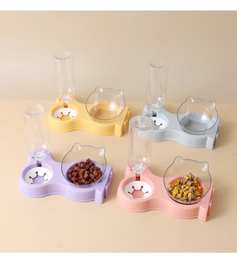 2 PCS Cat Food Bowl Automatic Feeder Water Dispenser Pet Dog Cat Food Container Drinking Raised Stand Dish bowl Pet Waterer Feeder water fountain 134