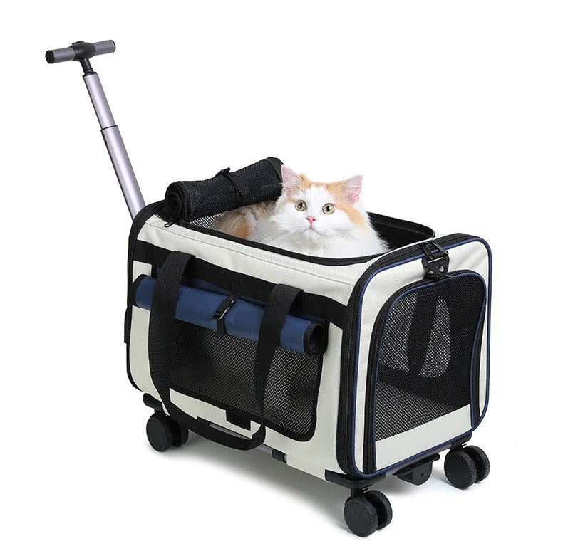 Extra Large Pet Trolley Carrier – Foldable Detachable Rolling Cat & Dog Travel Bag