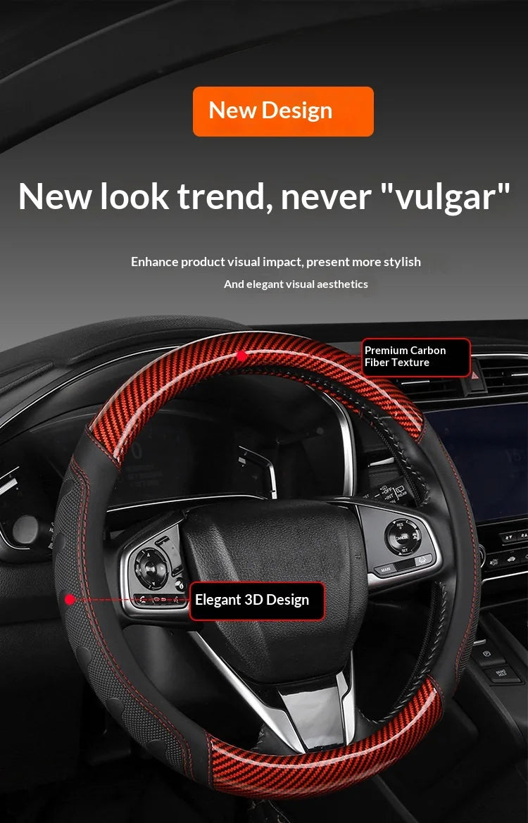 Carbon Fiber Style Steering Wheel Cover – Breathable Anti-Slip Wear-Resistant Universal Interior Accessory