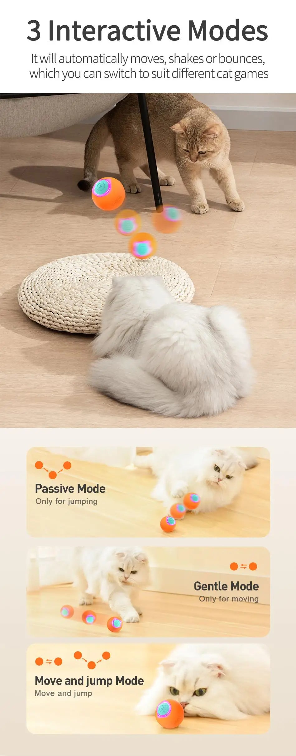 Interactive Pet Ball Peppy Pet Ball Cat Toys Automatic Rolling Ball Automatic Moving Bouncing Rotating Ball Pet Ball Toys for Pet Dog Cat, Puppy Toys, Gift For Pet 54