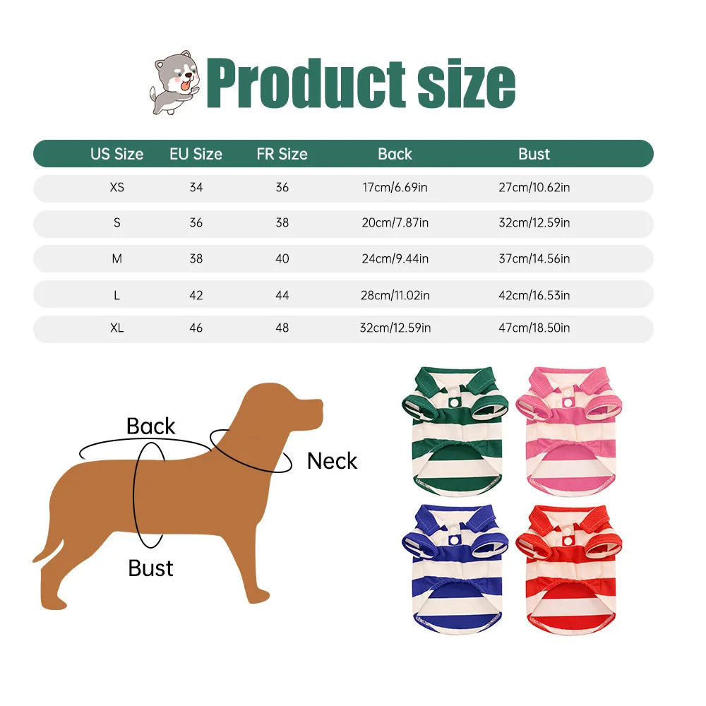 100% Cotton Striped Dog Polo, Pet Cat Dog Cute Stripe Collared Polo Shirt, Dog Polo Shirt - Two Button Dog Polo, , Gift For Pet 72